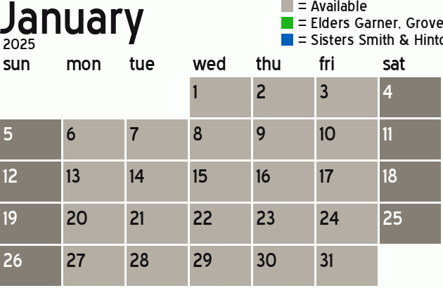 Missionary Dinner Calendar