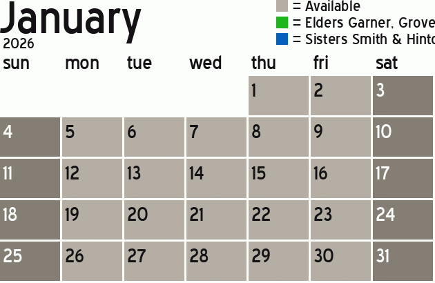 Missionary Dinner Calendar