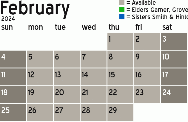 Missionary Dinner Calendar