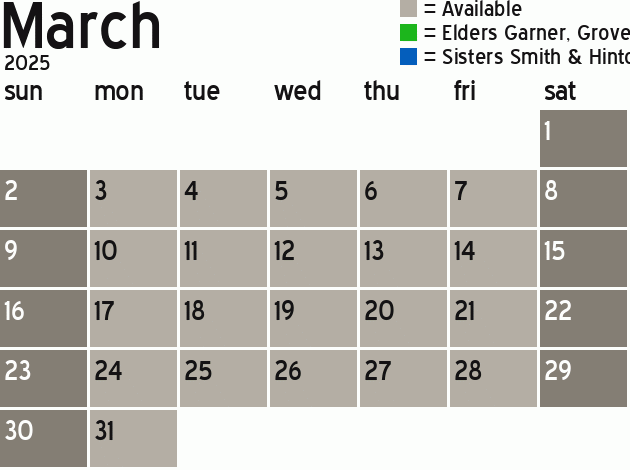 Missionary Dinner Calendar