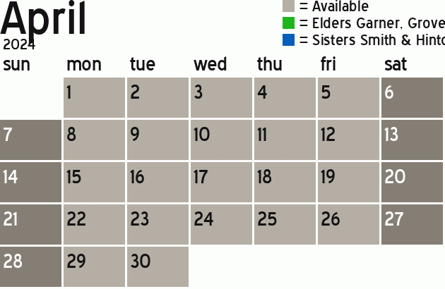 Missionary Dinner Calendar