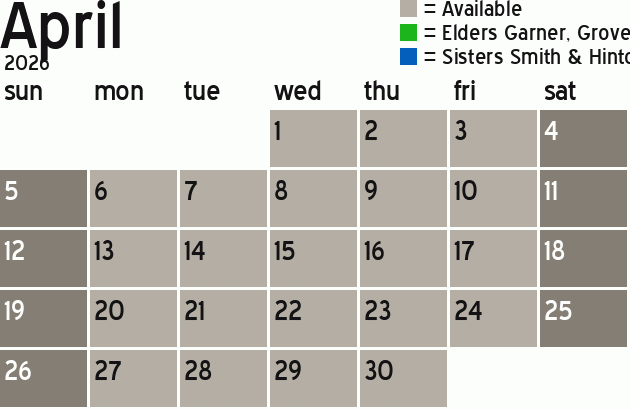 Missionary Dinner Calendar