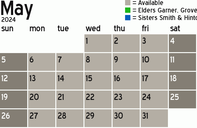 Missionary Dinner Calendar