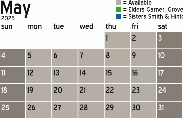 Missionary Dinner Calendar