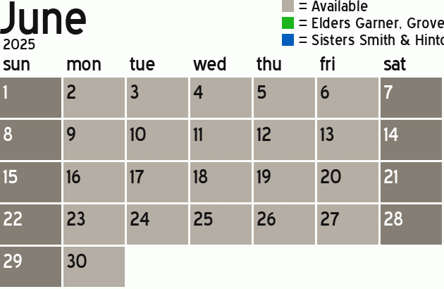 Missionary Dinner Calendar