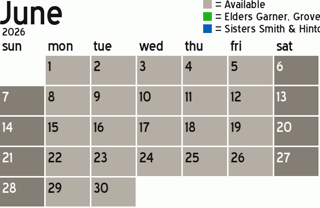 Missionary Dinner Calendar