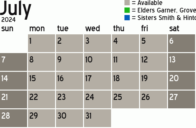 Missionary Dinner Calendar