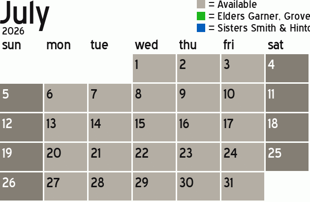 Missionary Dinner Calendar