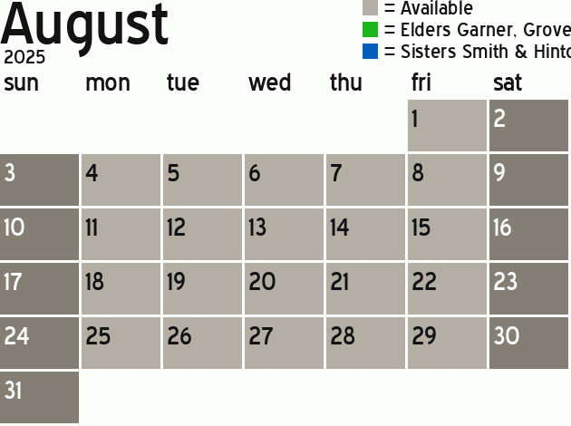 Missionary Dinner Calendar
