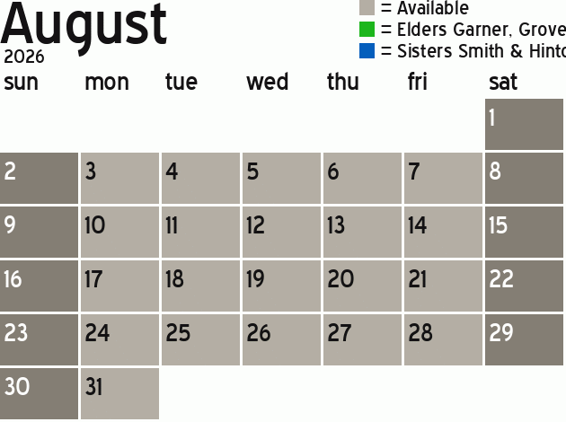 Missionary Dinner Calendar