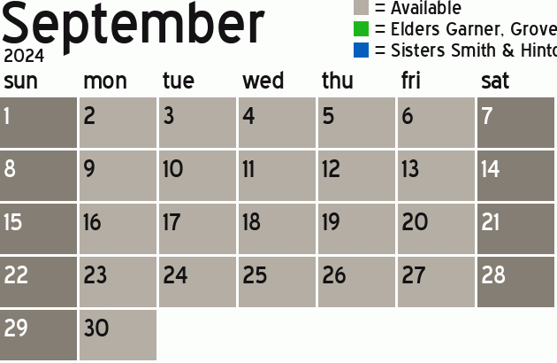 Missionary Dinner Calendar