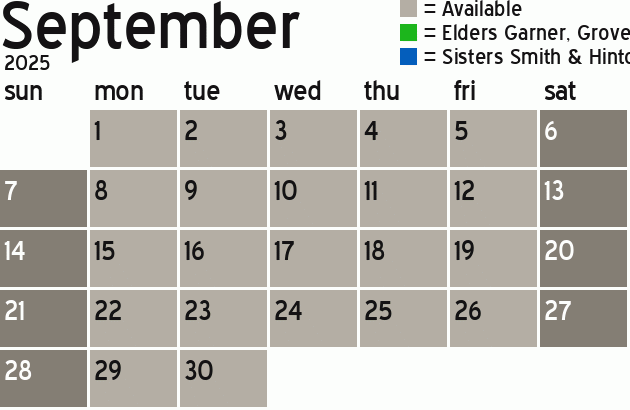 Missionary Dinner Calendar