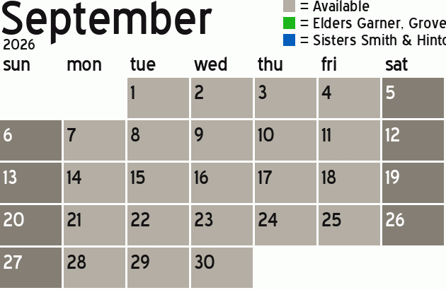 Missionary Dinner Calendar