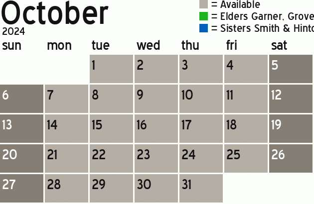 Missionary Dinner Calendar