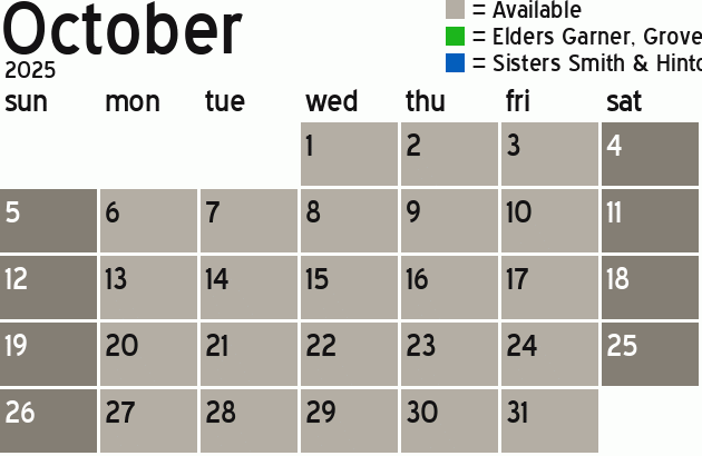 Missionary Dinner Calendar