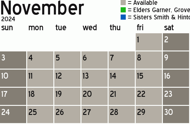 Missionary Dinner Calendar