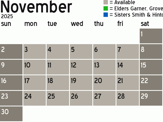 Missionary Dinner Calendar