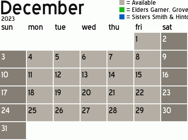 Missionary Dinner Calendar