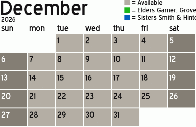 Missionary Dinner Calendar